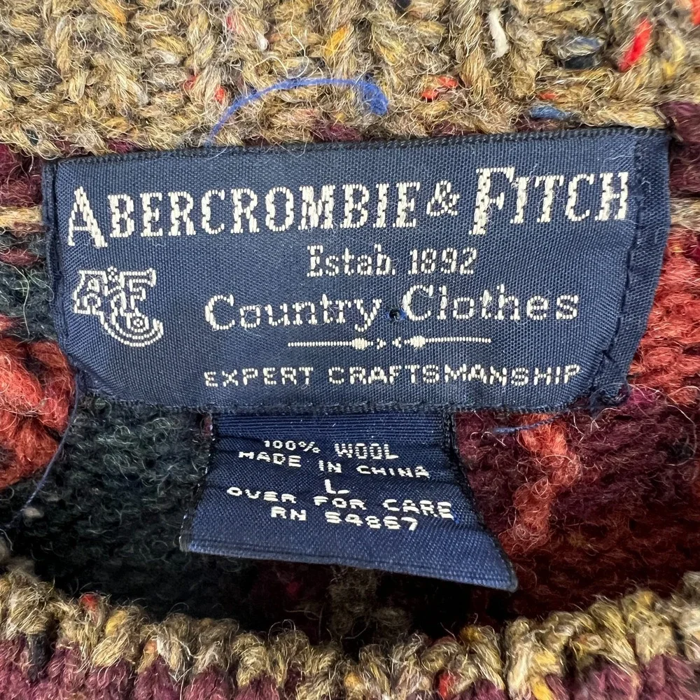 Vtg Abercrombie & Fitch‎ Sweater Mens L Wool Knit Country Clothes 90s Grandpa